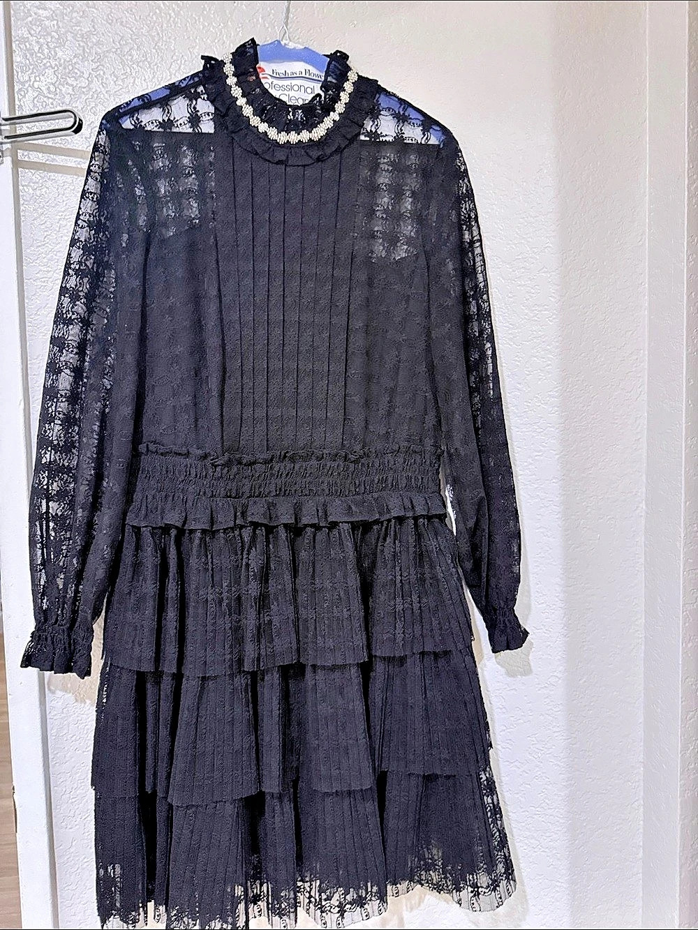 Sandro Black Lace Tiered Midi Dress Size Medium Like New